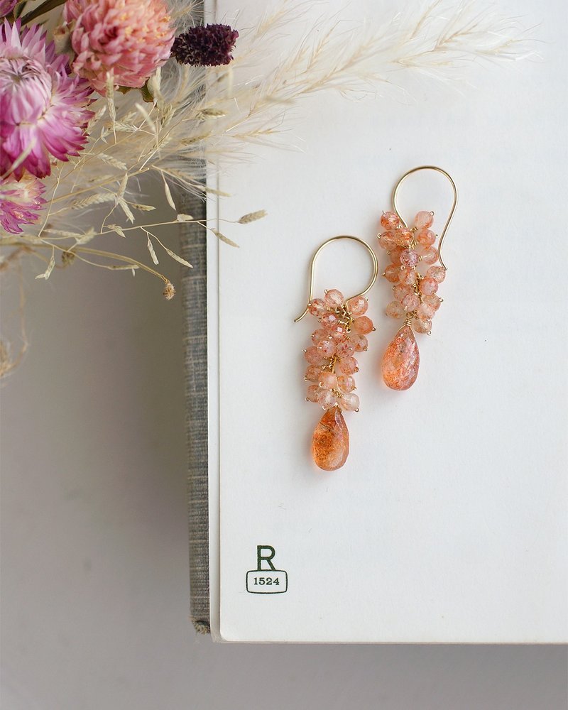 14kgf - 日光石耳环 - 耳环/耳夹 - 半宝石 橘色