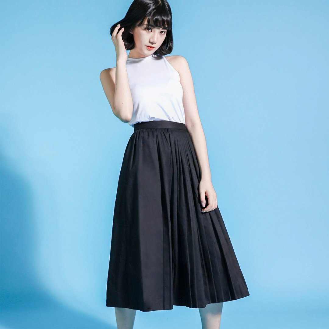 SU:MI said Asymmetry 介质不对称百折裙_6SF202_黑 - 裙子 - 棉 黑色