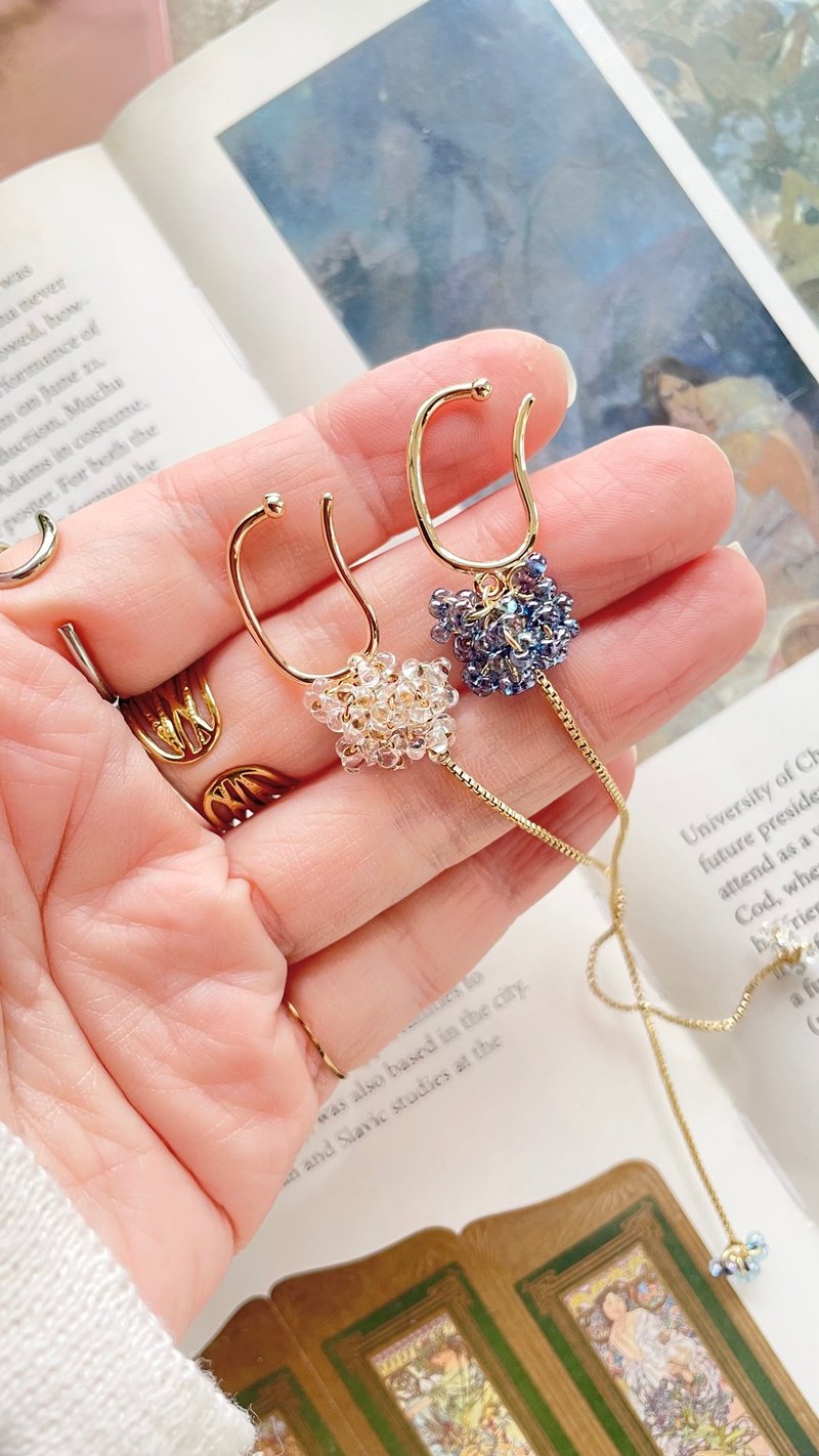 法式蝴蝶结玻璃珠长型耳骨夹 - 耳环/耳夹 - 玻璃 金色