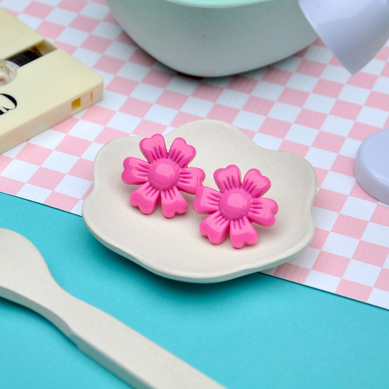 复古立体花造型耳环/ 粉色花花/ 压克力耳环 - 耳环/耳夹 - 压克力 