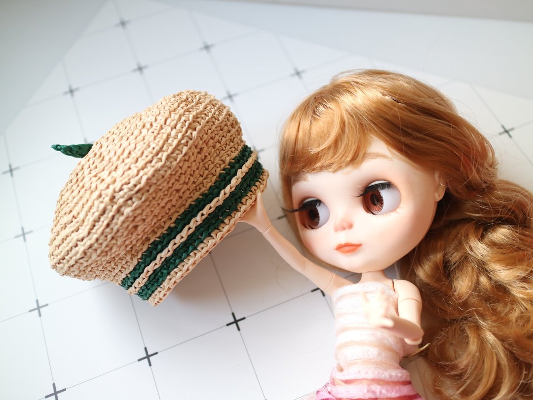 Blythe hat小布娃娃文青风贝雷帽小叶子纯手工勾针BJD Licca可洽 - 玩偶/公仔 - 纸 白色