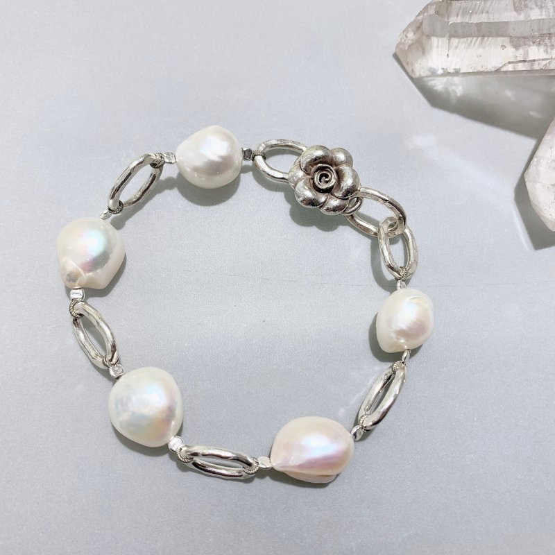 Ops Pearl Silver Bracelet-珍珠/925纯银/限定/变形珍珠 - 手链/手环 - 其他金属 银色