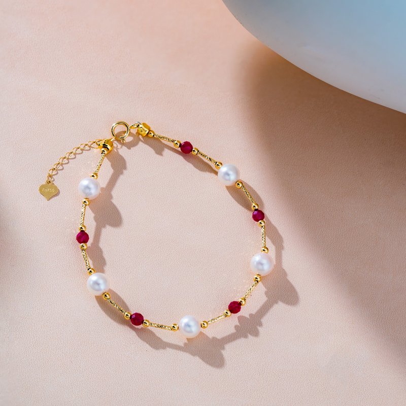 Akoya 红宝石 18K金 特式手链 - 手链/手环 - 珍珠 