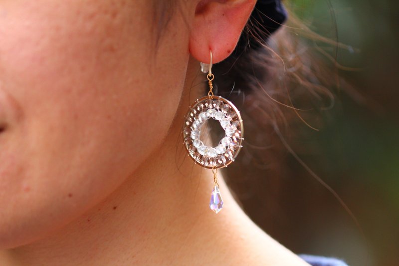 光之女神耳环 3厘米圆形款 棕色・透明 - 耳环/耳夹 - 玻璃 咖啡色