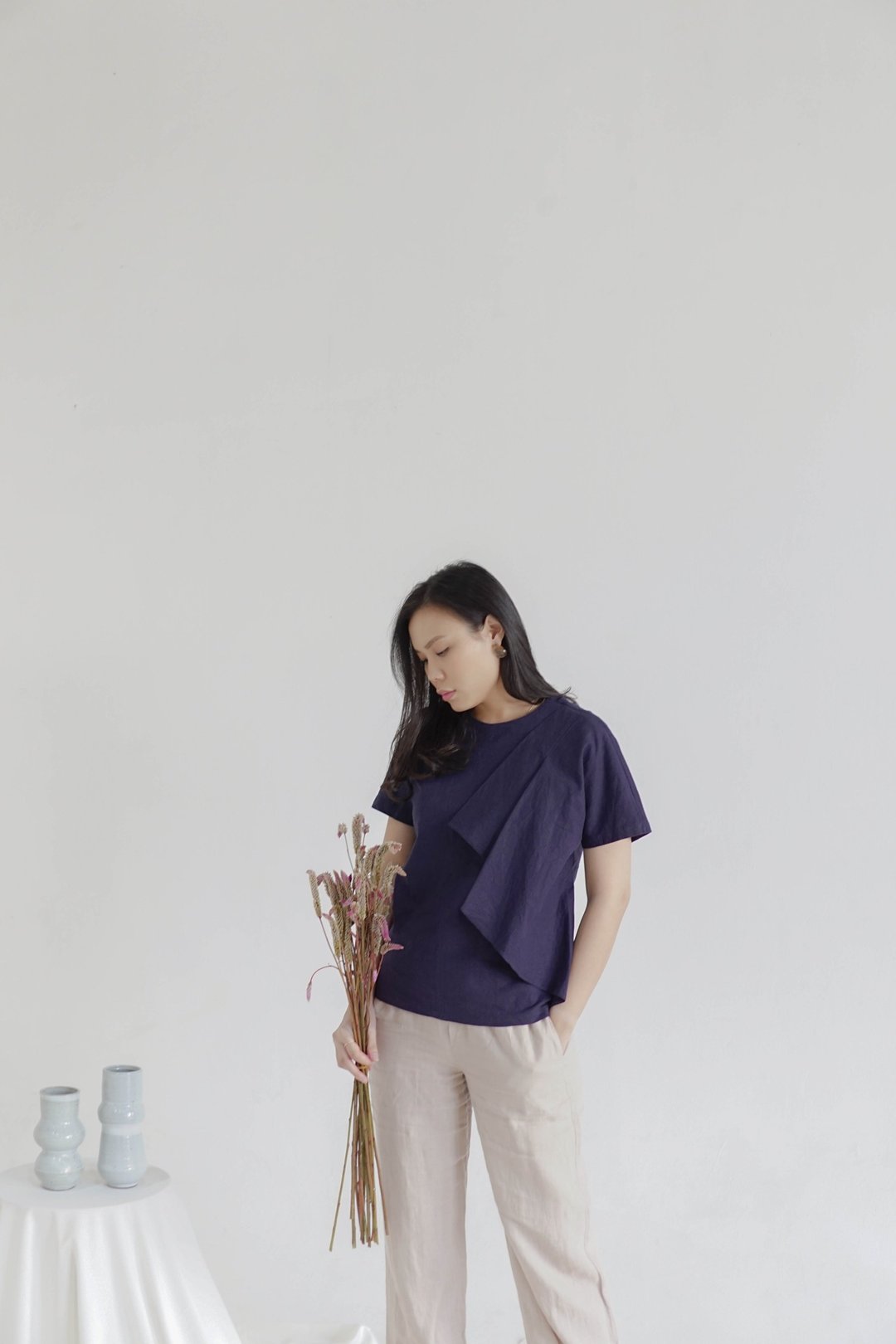 Drapery top - 女装上衣 - 棉．麻 蓝色