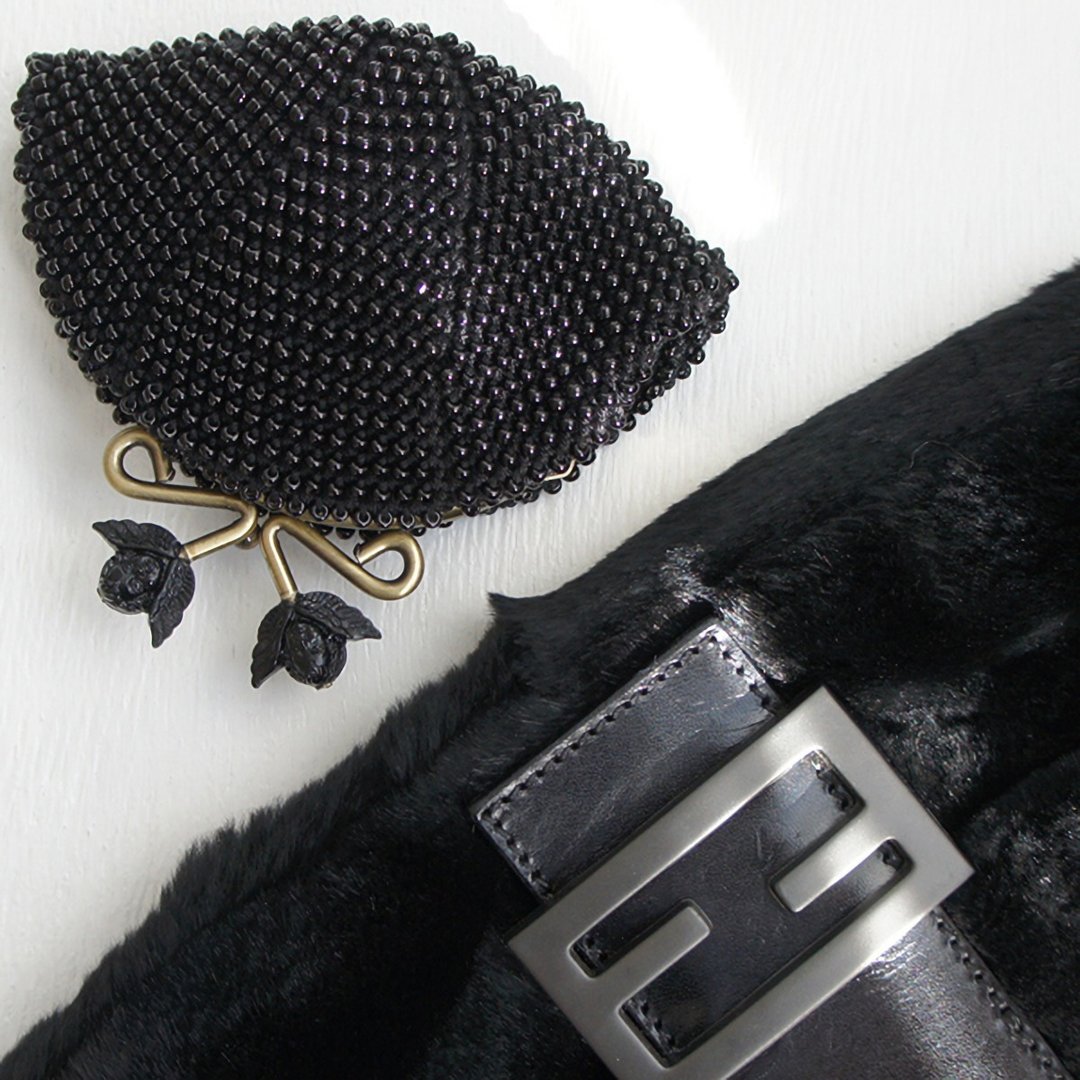 Ba-ba handmade Beads crochet coinpurse No.1413 - 化妆包/杂物包 - 其他材质 黑色