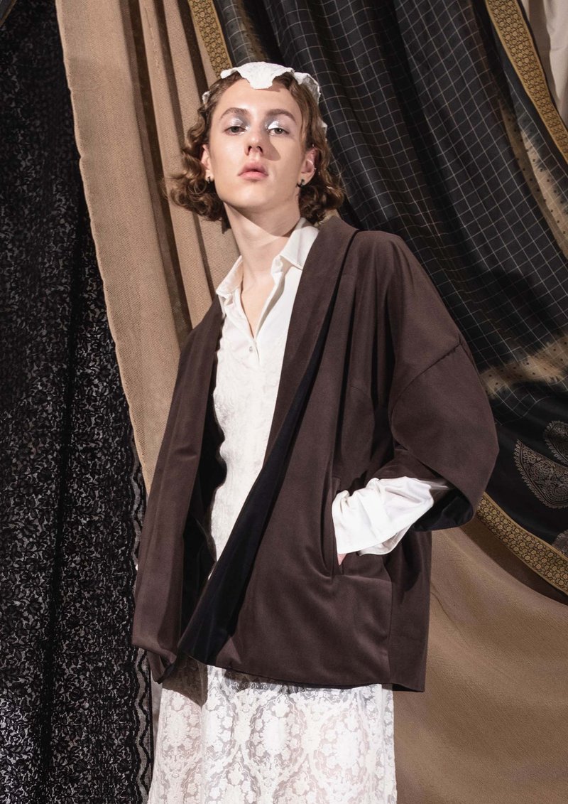 啡/黑色双面穿和服外套 - 男装外套 - 其他材质 咖啡色