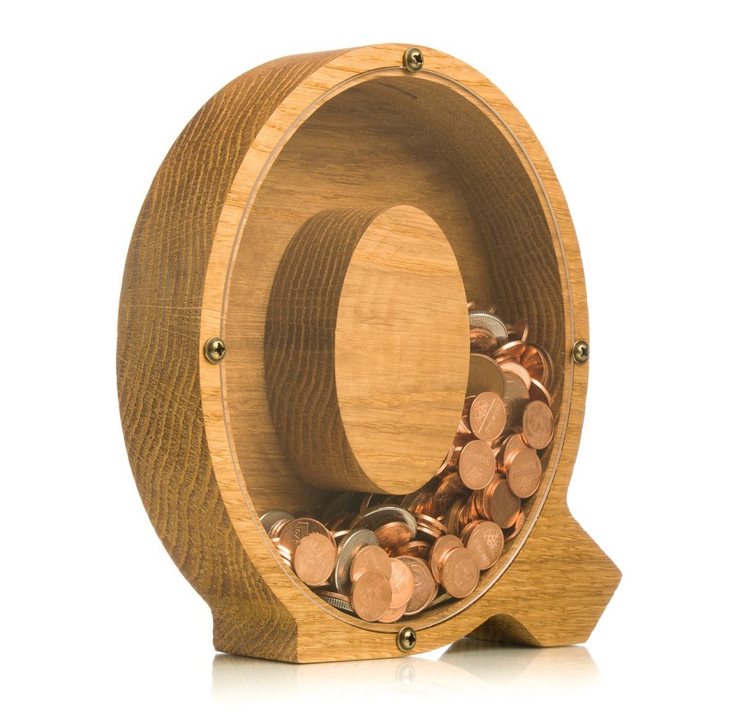 Wooden piggy bank for boys and girls LETTER Organic glass coin bank adult - 储蓄罐 - 木头 