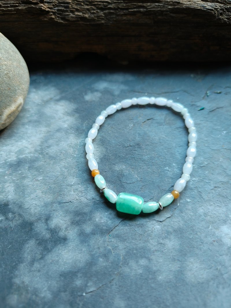 天然缅甸果绿随形珠 冰种白翡翠米珠手串 - 手链/手环 - 宝石 绿色