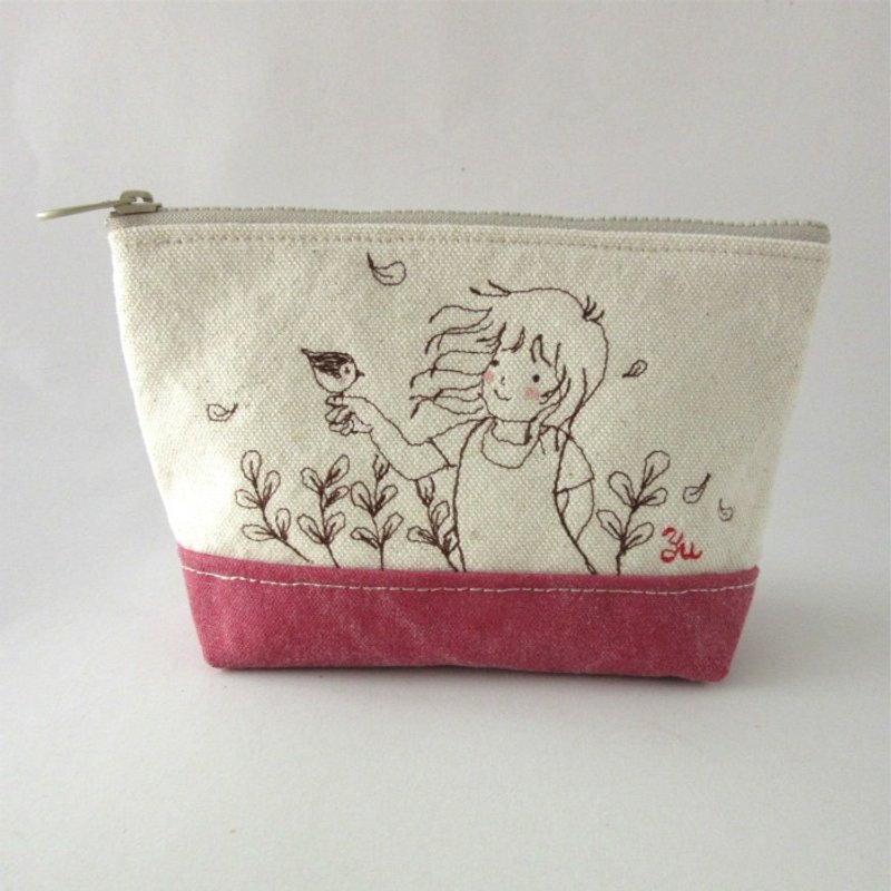 对语─拉链包、收纳包、杂货包、化妆包 - 化妆包/杂物包 - 棉．麻 红色