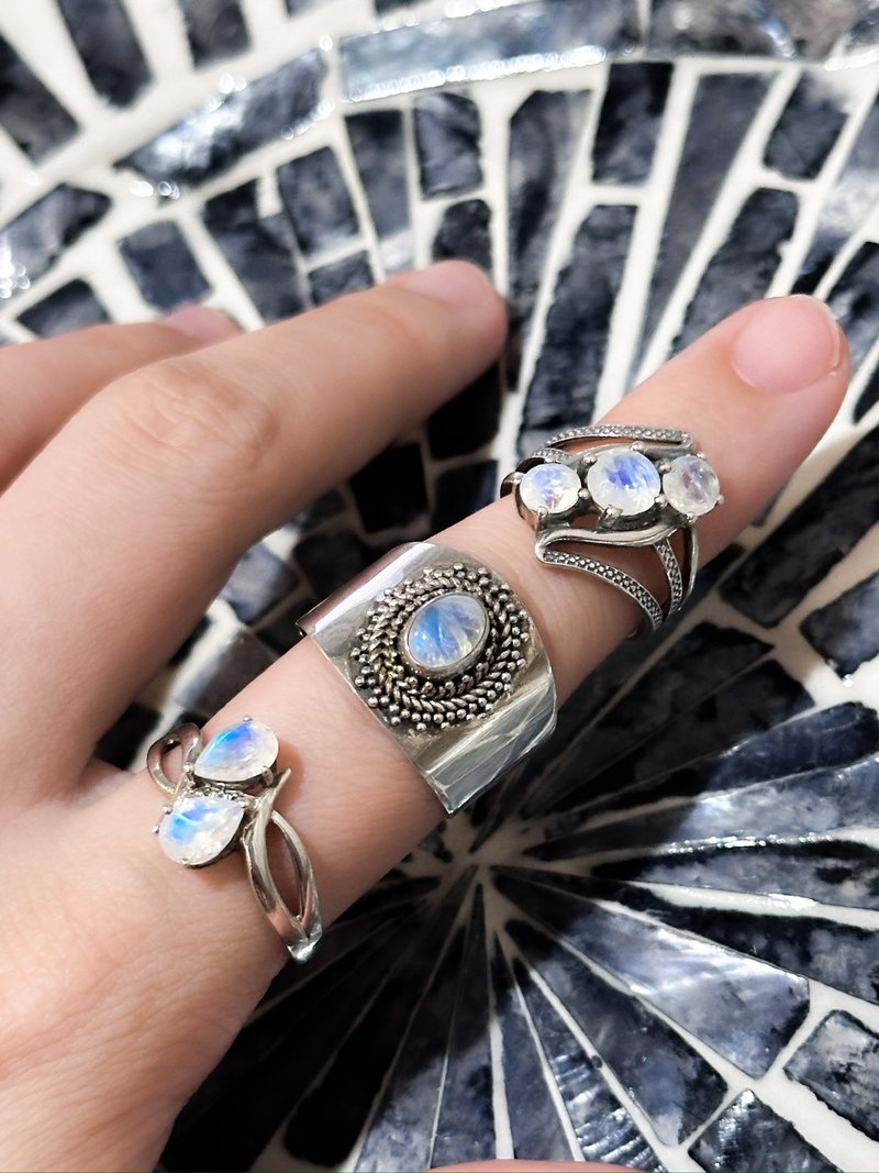 天然石系列—— 恋人的呢喃・纯银恋人之石戒指 / 单石x双石x三石 - 戒指 - 半宝石 蓝色