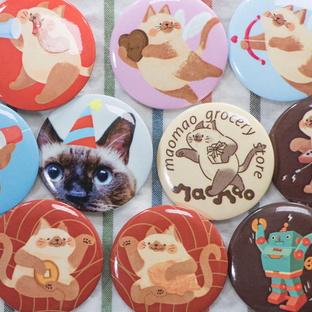 猫猫的徽章 (别针+磁铁) - 徽章/别针 - 塑料 多色
