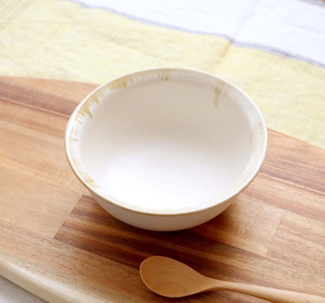 优惠价 / 雾面釉与饴色边缘圆钵 - 碗 - 陶 白色