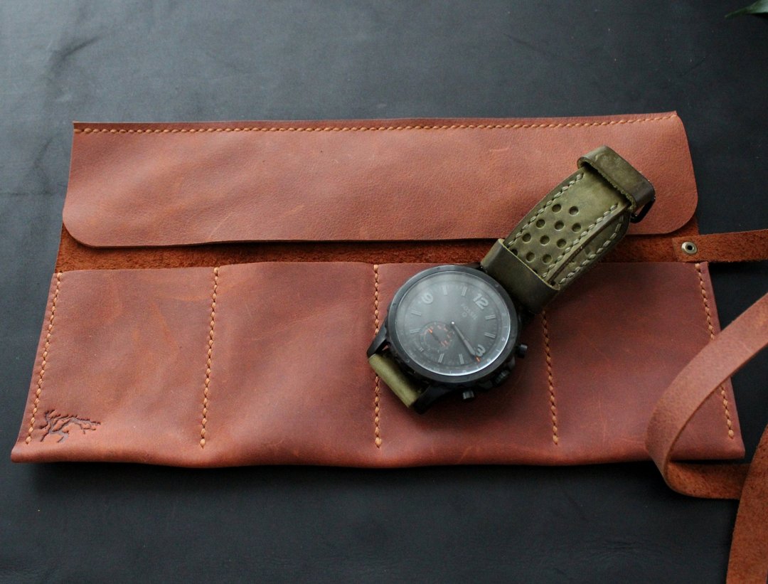 Watch roll Genuine Leather watchbands storage Travel Watch Pouch storage - 表带 - 真皮 咖啡色