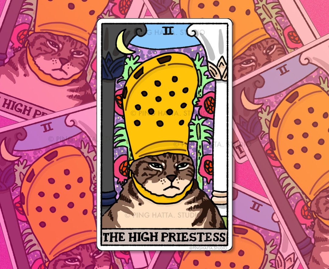 Cat Tarot The High Priestess Pope Crocs Cat Meme Die Cut Sticker - 贴纸 - 塑料 