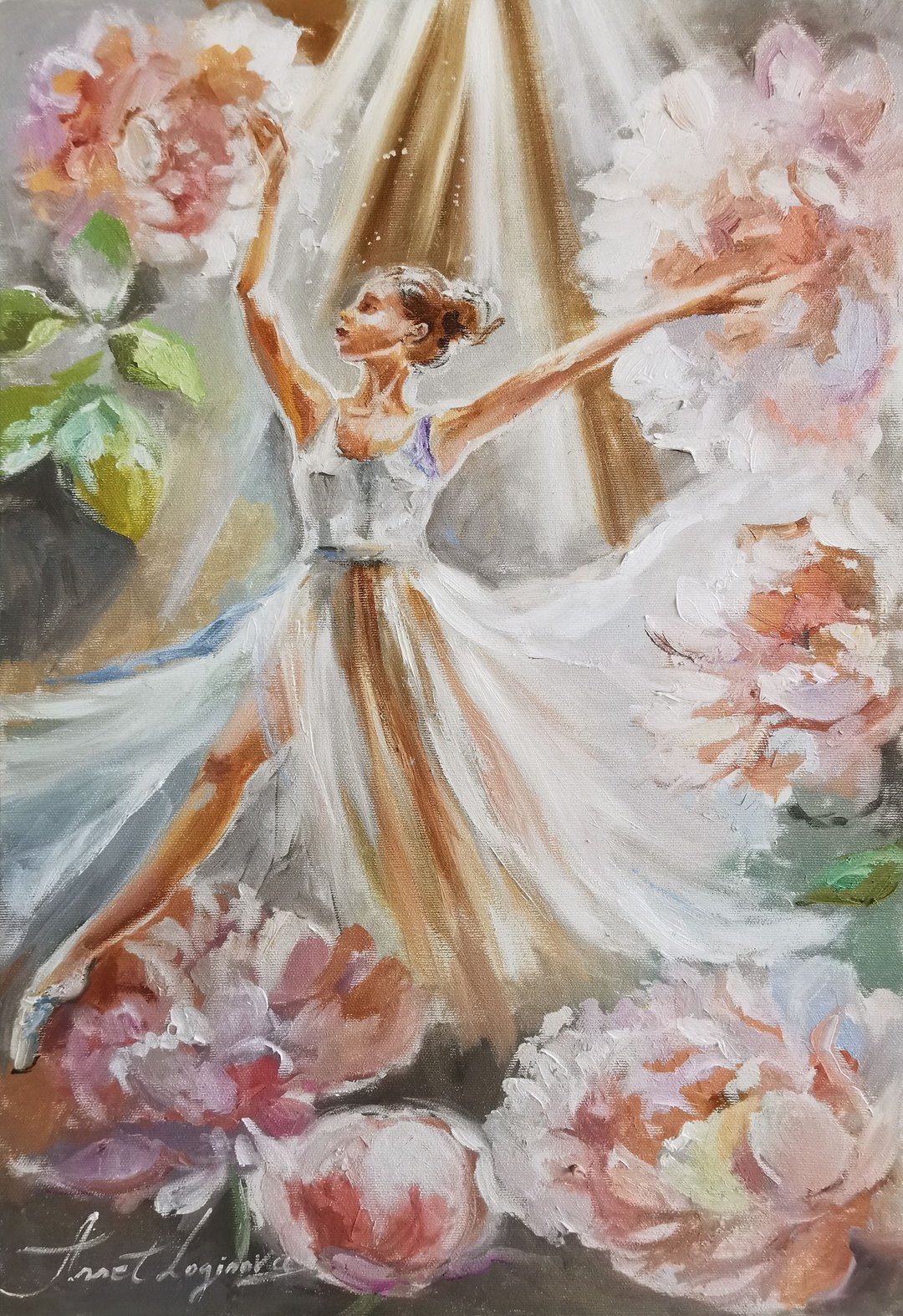 芭蕾舞 精致的油画。牡丹中的芭蕾舞者 - 墙贴/壁贴 - 其他材质 多色