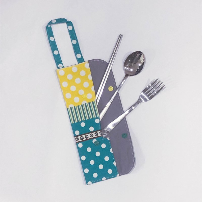 提把环保餐具套- 黄绿活泼大点 - 筷子/筷架 - 棉．麻 多色