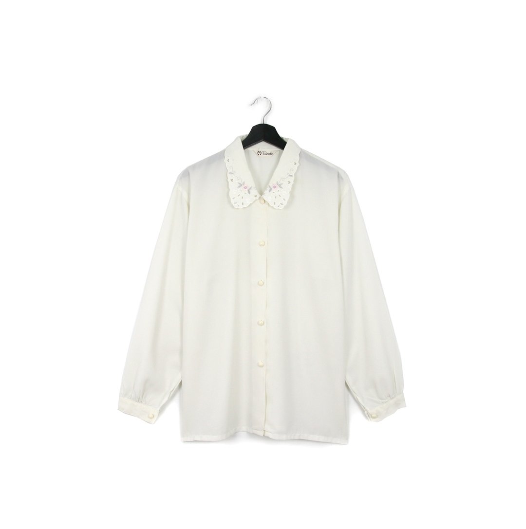 Back to Green- 日和丝质衬衫 清晰花卉刺绣 /vintage shirts - 女装衬衫 - 其他人造纤维 