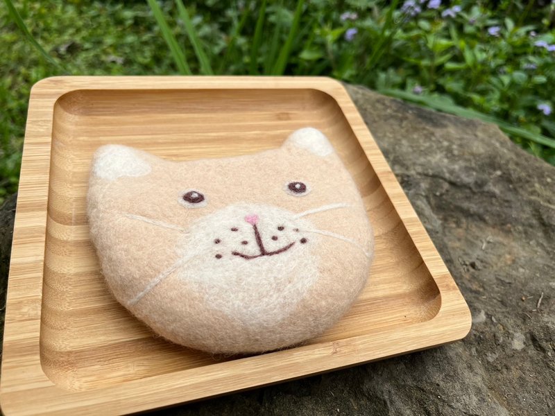 暖洋羊手作|圆滚滚粉色猫咪 零钱包 小钱包 拉链包 收纳包 - 零钱包 - 羊毛 粉红色