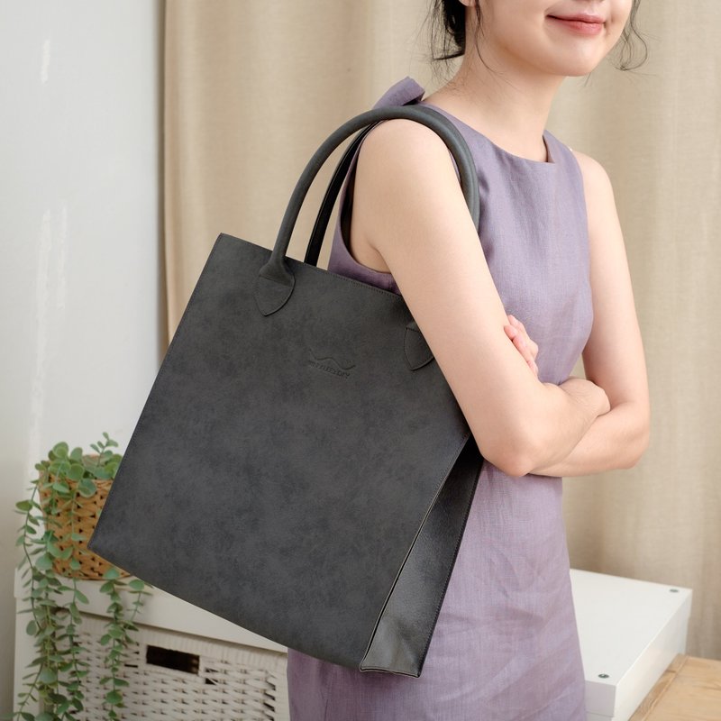 WARALEE's DAY | 四方形大型包 - 灰黑色 - 手提包/手提袋 - 人造皮革 黑色