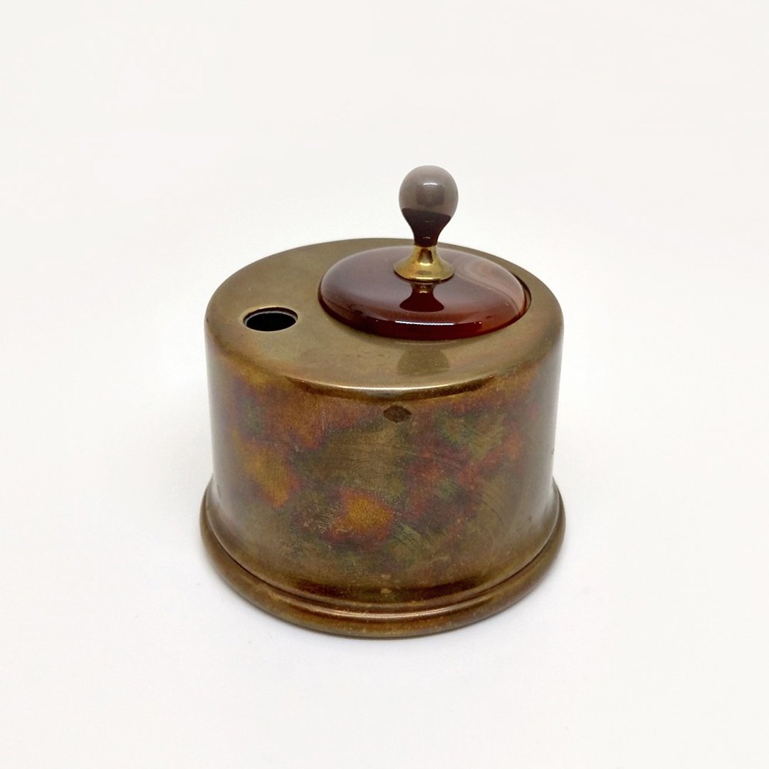 【珍藏艺品】早期古件-美国黄铜两用笔插与墨水瓶座 | SHEAFFER - 墨水 - 铜/黄铜 咖啡色