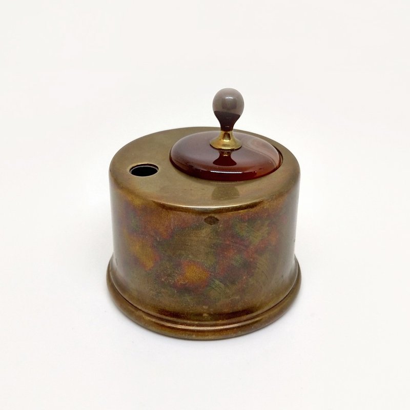 【珍藏艺品】早期古件-美国黄铜两用笔插与墨水瓶座 | SHEAFFER - 墨水 - 铜/黄铜 咖啡色