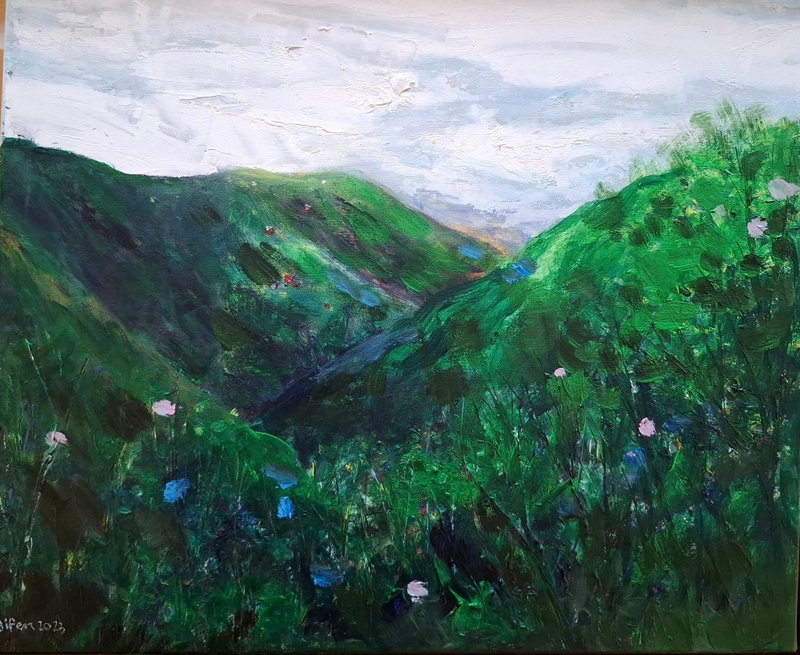 林碧芬油画创作原作    遥望大屯山 - 海报/装饰画/版画 - 其他材质 绿色