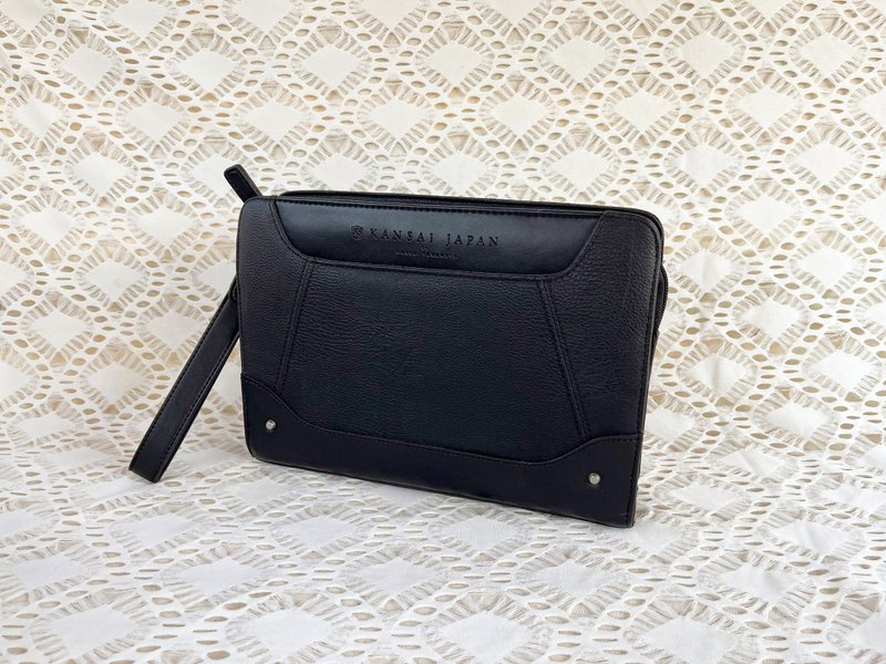 源自90年代的复古手拿包，KANSAI YAMAMOTO 男款，附有腕带。 - 手拿包 - 真皮 黑色