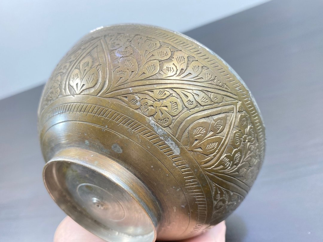古董黄铜圆碗手工小容器金属盘糖容器 - 碗 - 铜/黄铜 