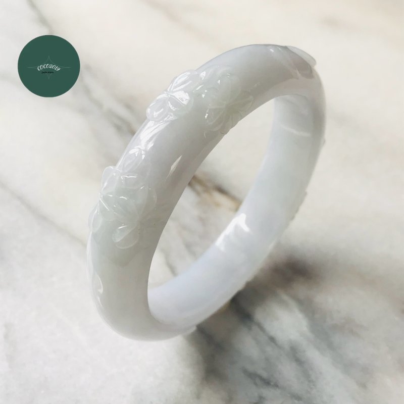 翡翠 手镯 天然石  稀有 缅甸产 49.7mm - 手链/手环 - 玉石 白色