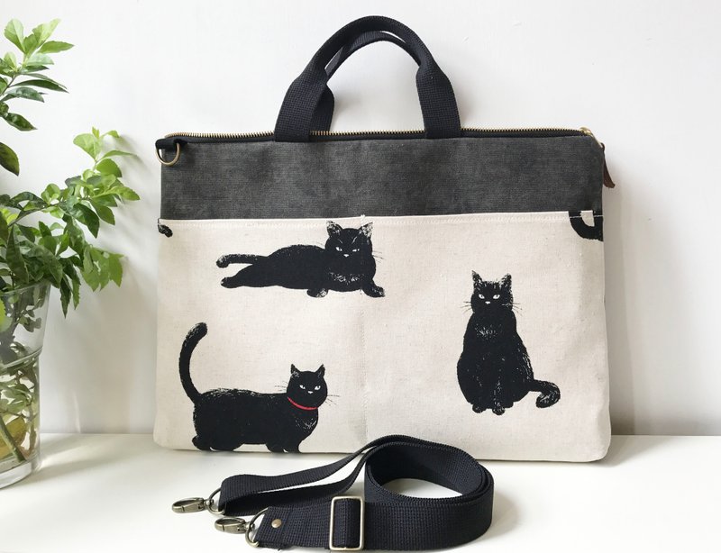 手作 订作笔电袋 笔电包 2way手提背带电脑袋笔电袋 笔电收纳包 - 电脑包 - 棉．麻 黑色