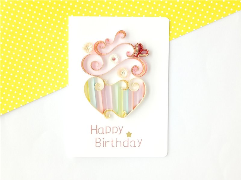 手作卷纸卡片-甜蜜蜜杯子蛋糕生日卡 缤纷粉 - 卡片/明信片 - 纸 粉红色