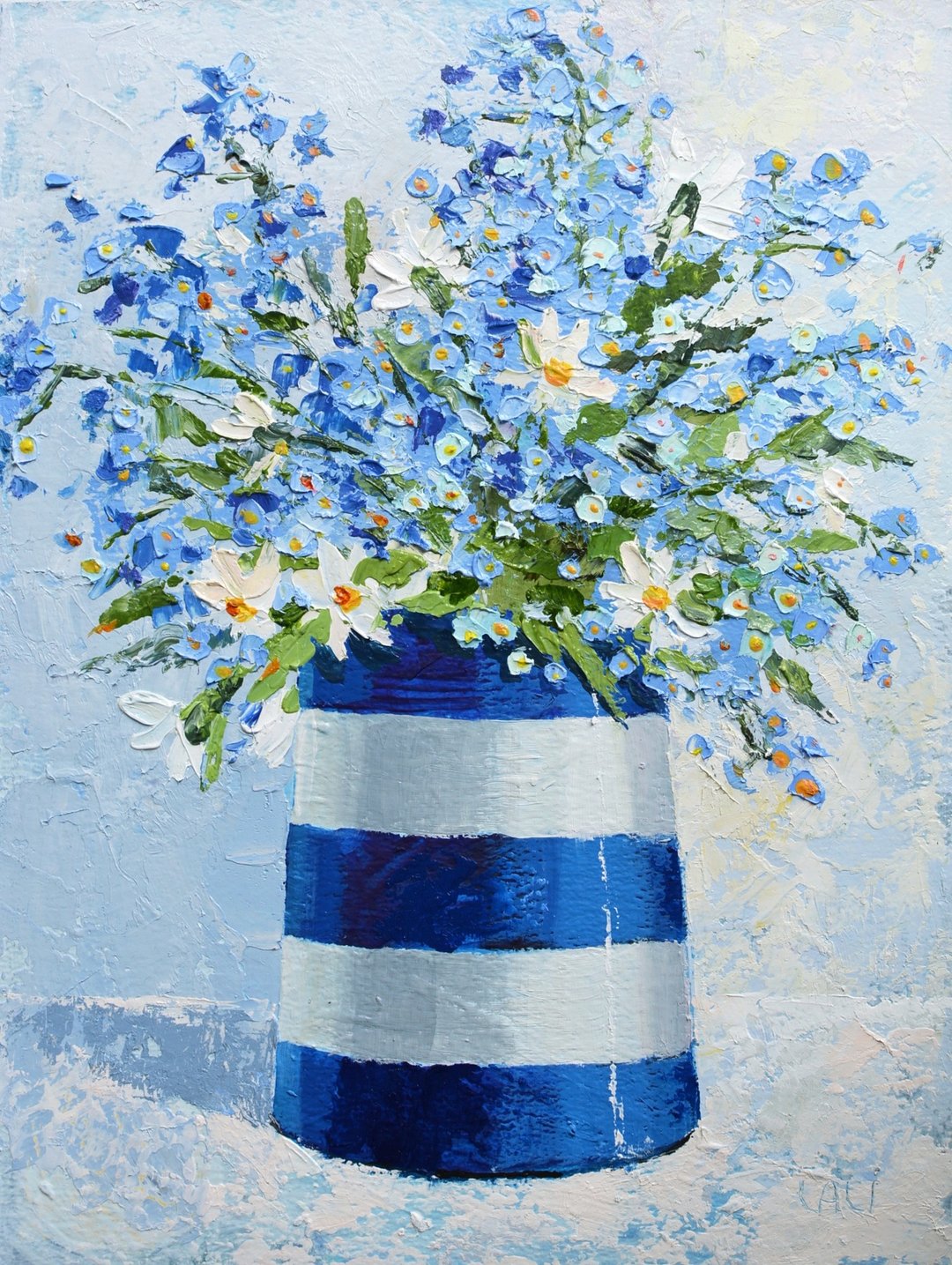 勿忘我原创油画现代艺术蓝色花卉艺术 24x18cm 厚涂法 - 插画/绘画/写字 - 其他材质 蓝色
