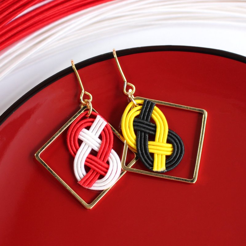 japanese style pierce earring / mizuhiki / japan / accessory / asia - 耳环/耳夹 - 丝．绢 红色