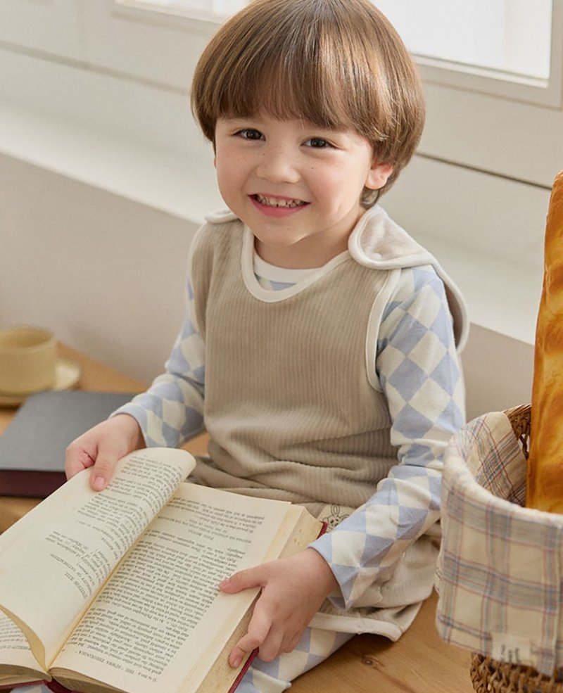 麦灰纯净舒棉-【长版】森绒背心童装-K611S - 童装上衣 - 棉．麻 灰色