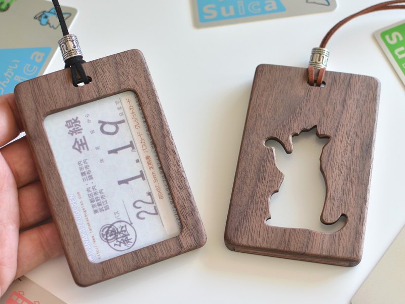 Wooden card case Large size [Begging cat] Walnut - 证件套/卡套 - 木头 