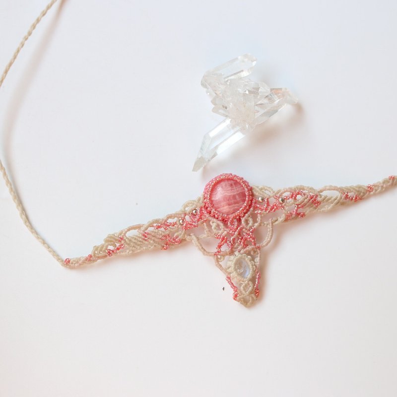 天然石红纹石蜡线编织项链 - 项链 - 水晶 红色