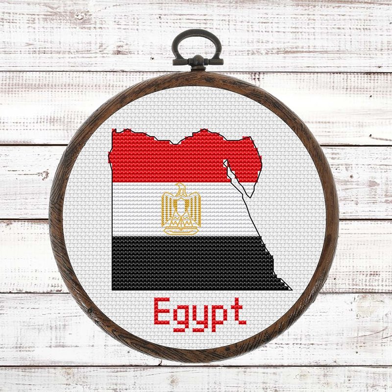 埃及地图与国徽十字绣图案现代，埃及国旗图表 - 手工艺教程/工具书 - 其他材质 