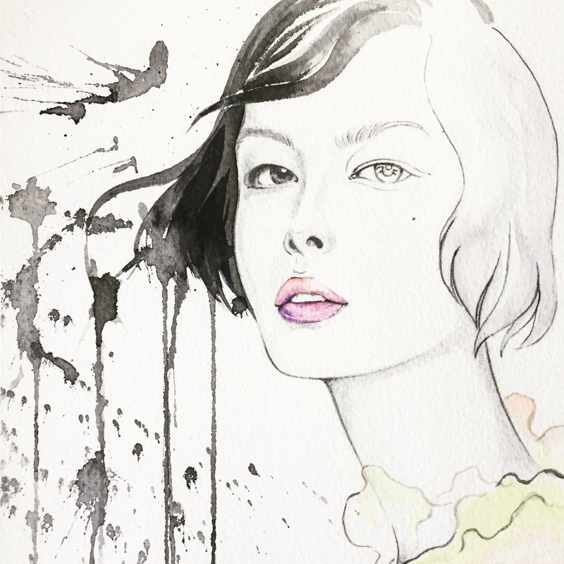 (四人)定制人像画B4(含框)/素描水彩画 - 订制画像 - 纸 白色