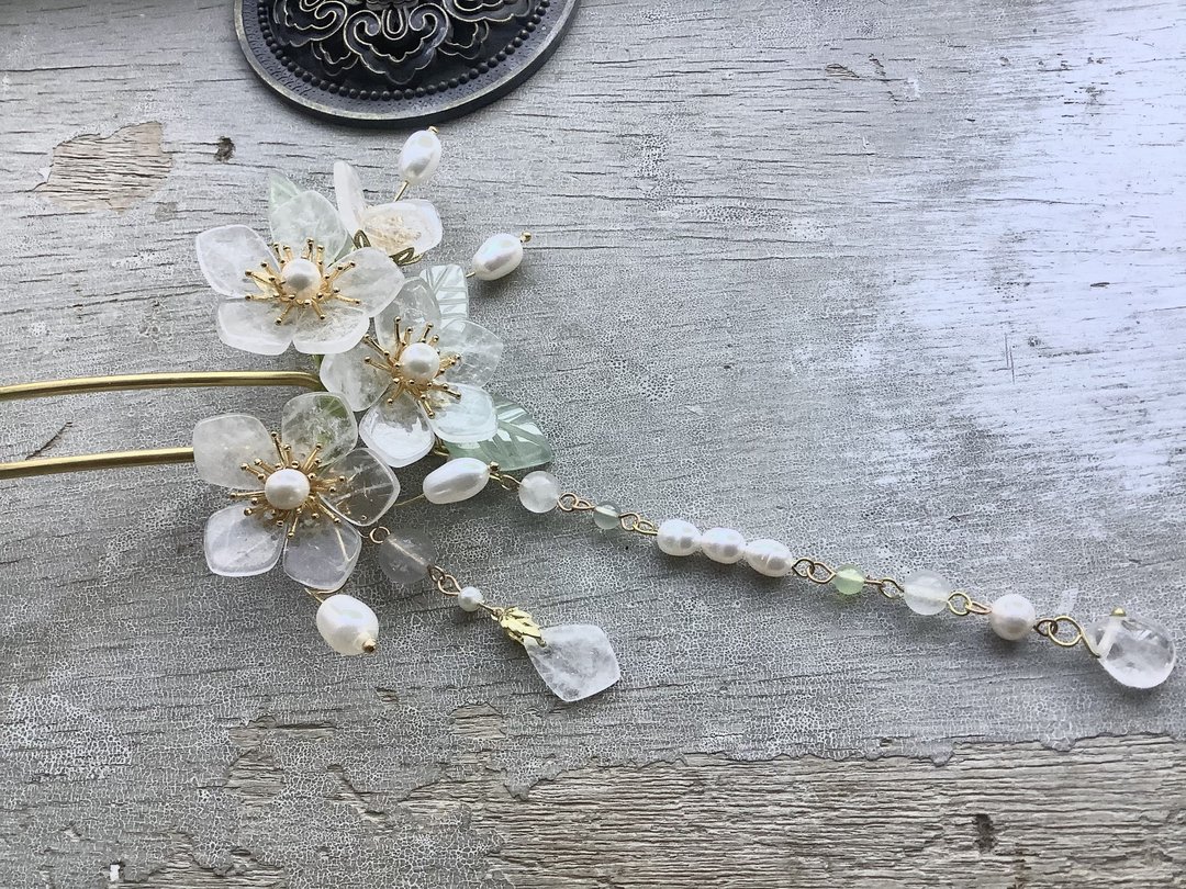 喵手作~天然白水晶花钗 - 发饰 - 其他材质 白色