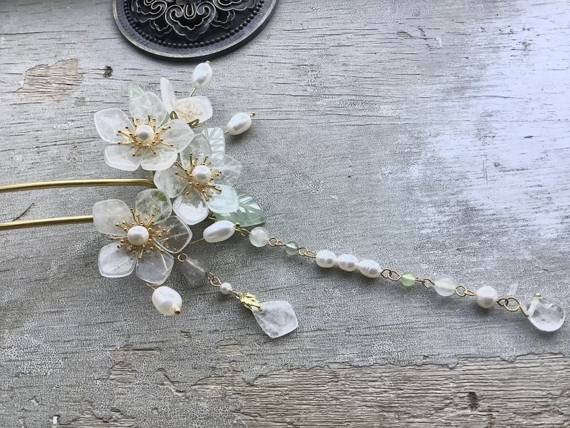 喵手作~天然白水晶花钗 - 发饰 - 其他材质 白色