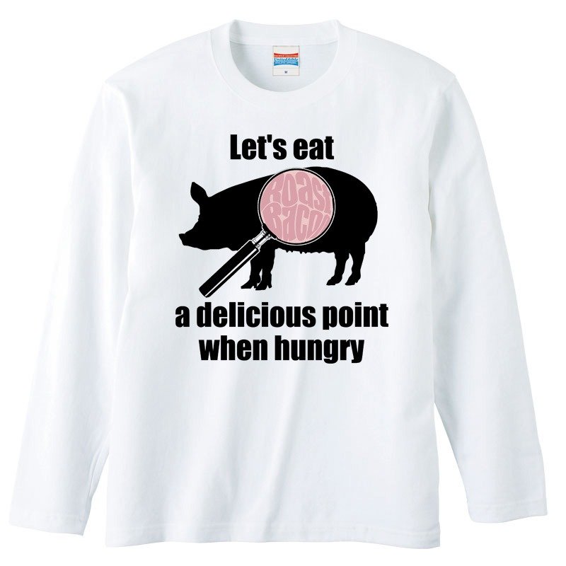 ロングスリーブTシャツ / Delicious points / 豚 - 男装上衣/T 恤 - 棉．麻 白色
