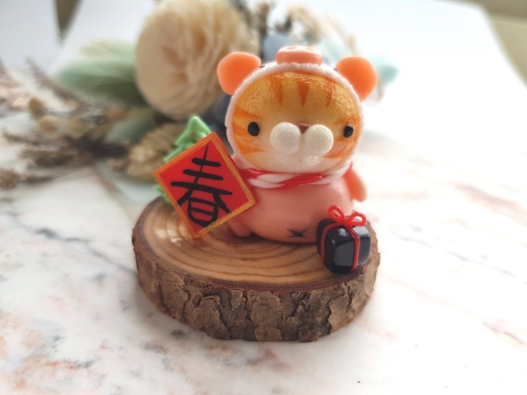 猫咪微景-猫咪小猪(橘虎斑) - 摆饰 - 粘土 粉红色