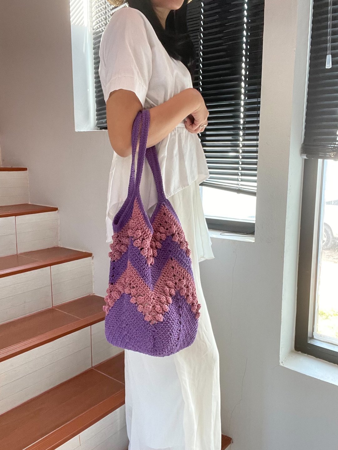 Crochet Cottot Bag, square base bag - 其他 - 棉 多色