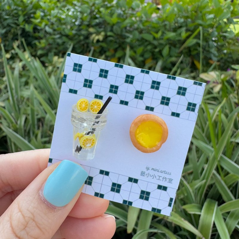茶餐厅系列- 蛋挞 配 冻柠茶/冻奶茶/冻柠水/冻柠宾/菠萝油 耳环 - 耳环/耳夹 - 其他材质 