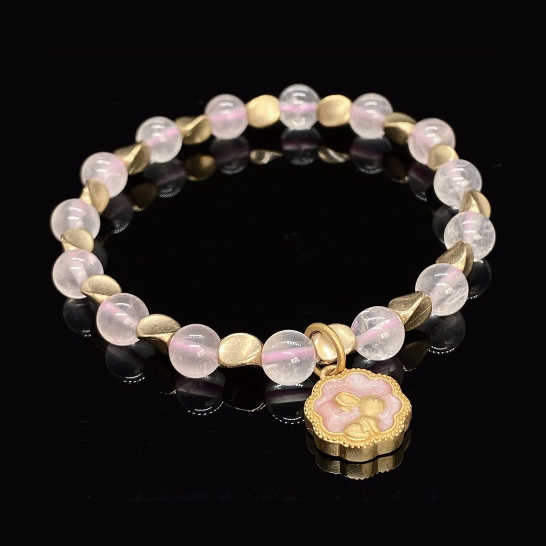 【月樱兔/ Cherry Blossom Moon】月樱兔粉晶手链 | 天然石 定制 - 手链/手环 - 水晶 粉红色