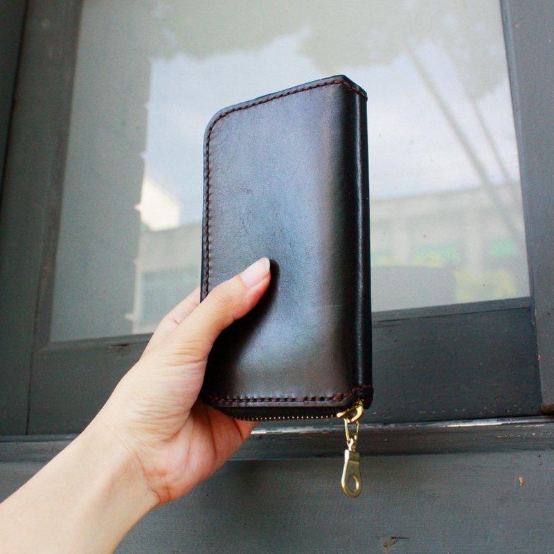 双层拉链零钱包/皮夹/大 - 零钱包 - 真皮 黑色