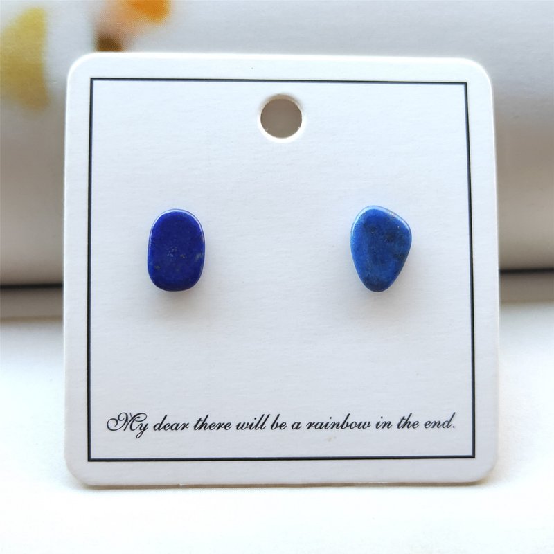 薄片青金石耳钉蓝色系渐变色矿石耳钉天然石随形矿物耳饰 - 耳环/耳夹 - 其他材质 