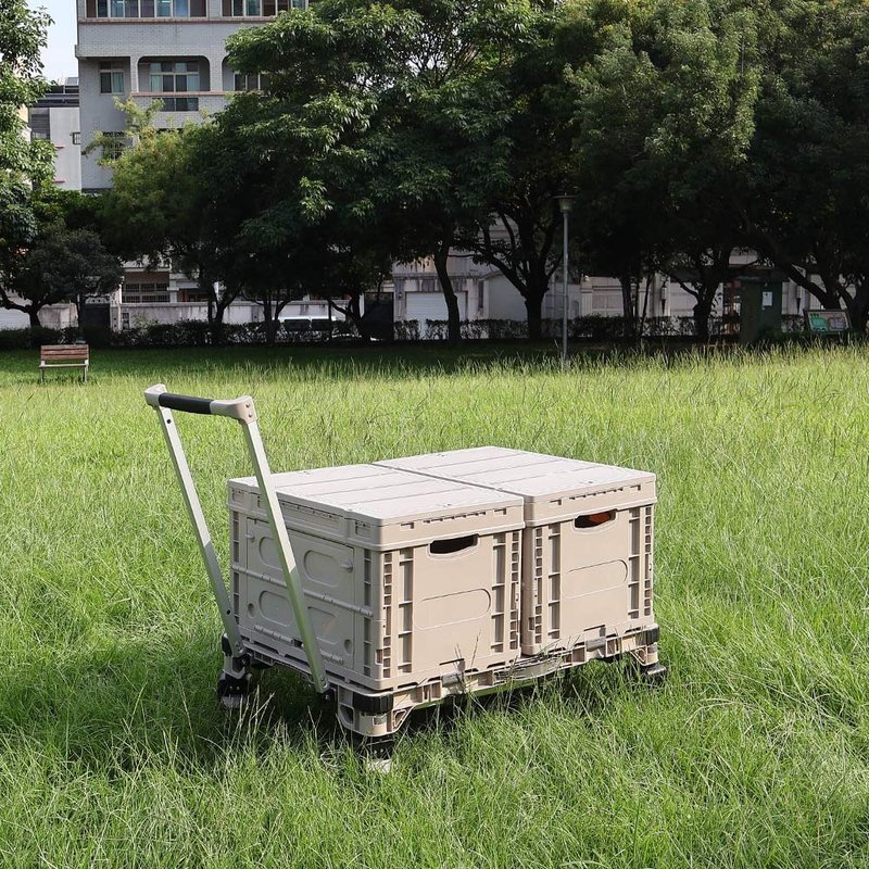 两用桌板手推车-卡其 可变桌子 可斜拉 折叠箱 - 露营用品 - 塑料 卡其色