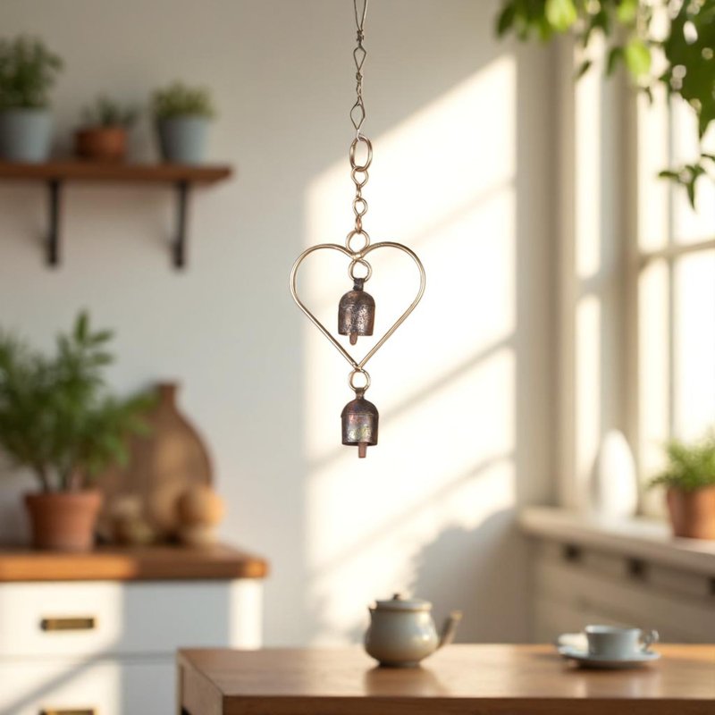 复古金属心形风铃 情人节礼物 室内户外悬挂装饰 - 摆饰 - 其他材质 金色